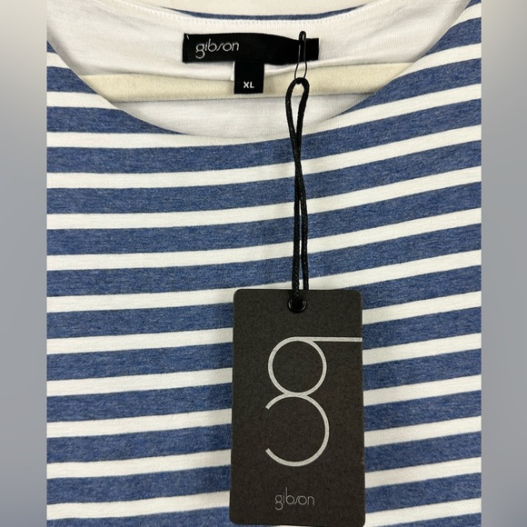 Gibson Look Chambray Blue Striped Sleeveless Side Ruched Lined T Shirt … - Picture 6 of 8